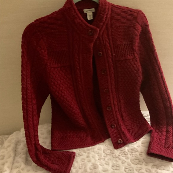 L.L. BEAN PXS burgundy sweater button up cardigan - Picture 5 of 12
